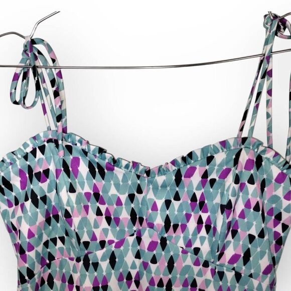 Joy Joy Womens Sundress Sz Medium Fit Flare Blue Purple Knit Stappy Coastal 56B7 - Picture 7 of 13